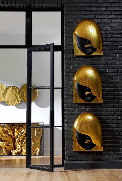 Phillips Collection Fashion Faces Wall Sculpture, Pout Left Wave Hair, Large, Black, Gold Leaf, 23.5"W (PH112030 YV0J07T719)