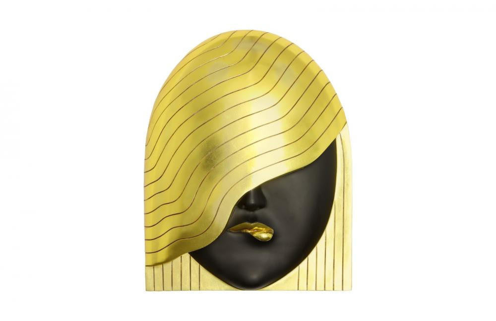 Phillips Collection Fashion Faces Wall Sculpture, Pout Right Wave Hair, Large, Black, Gold Leaf, 23.5"W (PH112031 YV0J07T71A)
