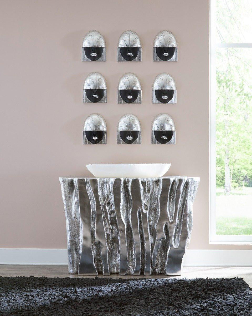 Phillips Collection Fashion Faces Wall Sculpture, Pout, Smile, Kiss Set, Small, Set of 3, Black, Silver Leaf, 9"W (PH109382 YV0J07T718)