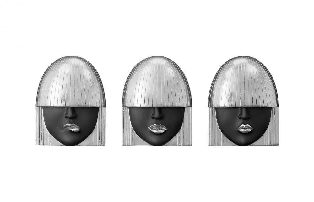 Phillips Collection Fashion Faces Wall Sculpture, Pout, Smile, Kiss Set, Small, Set of 3, Black, Silver Leaf, 9"W (PH109382 YV0J07T718)