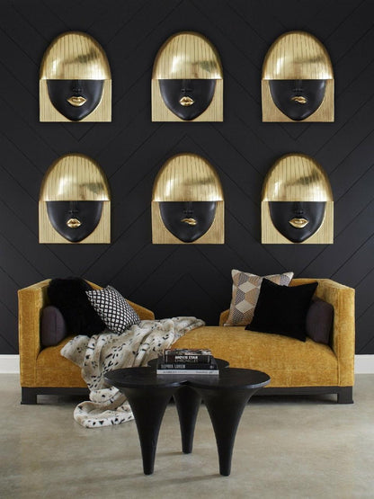 Phillips Collection Fashion Faces Wall Sculpture, Smile, Large, Black, Gold Leaf, 23.5"W (PH94746 YV0J07T711)