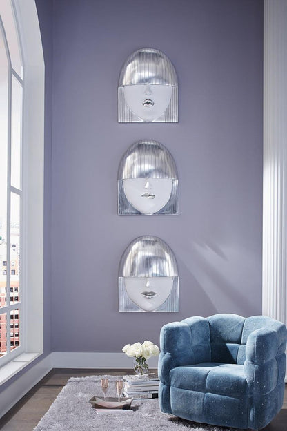 Phillips Collection Fashion Faces Wall Sculpture, Smile, Large, White, Silver Leaf, 23.5"W (PH94749 YV0J07T714)
