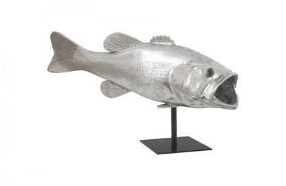 Phillips Collection Fish Wall Sculpture, Large Mouth Bass, Silver Leaf, Black Base, 21"W (PH66612 YV0J07T9YJ)