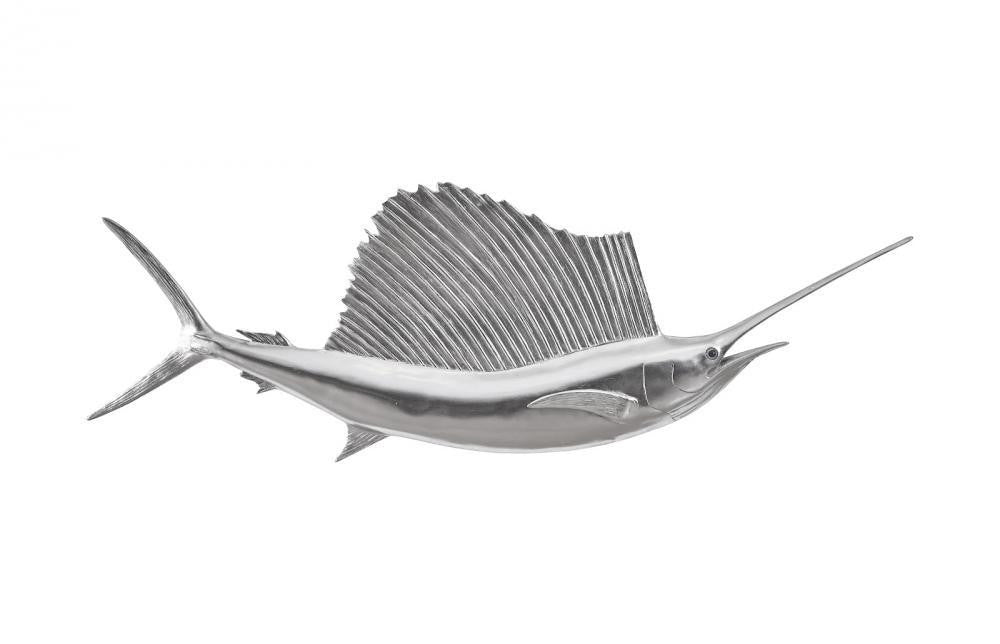 Phillips Collection Fish Wall Sculpture, Sailfish, Silver Leaf, 64"W (PH100658 YV0J07W4UD)