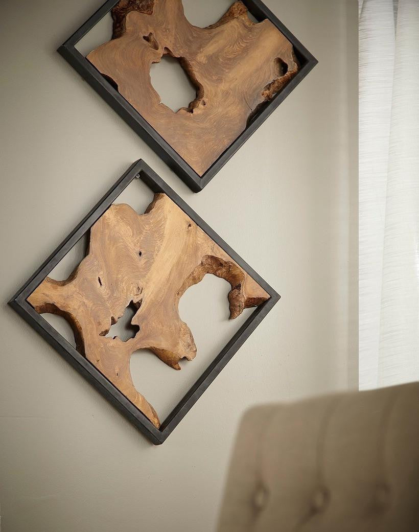 Phillips Collection Framed Slice Wall Tile, Teak, Black Frame, 15"H x 15"W x 1"D (ID65155 YV0J07T7ZV)