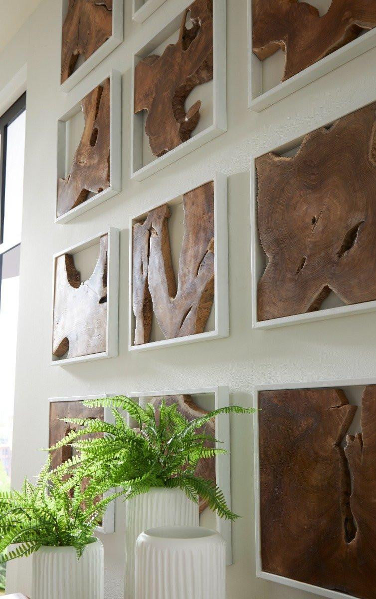 Phillips Collection Framed Slice Wall Tile, Teak, White Frame, 15"H x 15"W x 1"D (ID105514 YV0J07T7ZW)