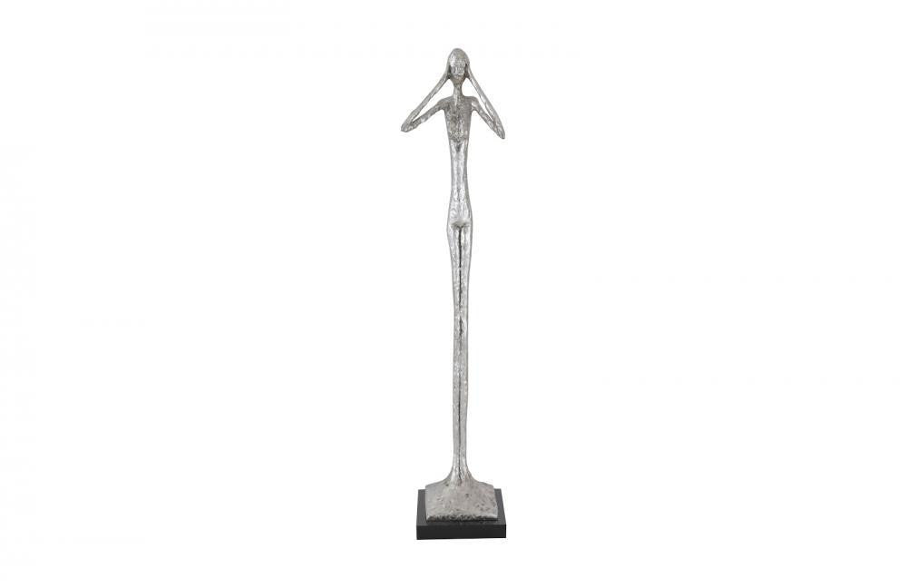 Phillips Collection Hear-No-Evil Slender Sculpture, Small, Silver Leaf, Black Base, 32"H (PH66276 YV0J07T8ZN)