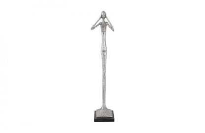 Phillips Collection Hear-No-Evil Slender Sculpture, Small, Silver Leaf, Black Base, 32"H (PH66276 YV0J07T8ZN)