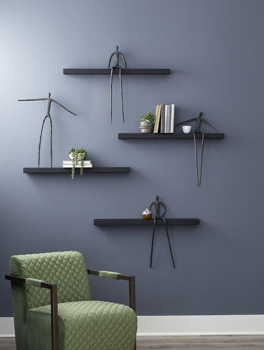 Phillips Collection Moveable Man on Shelf Sitting B Wall Sculpture Black, Black Forged