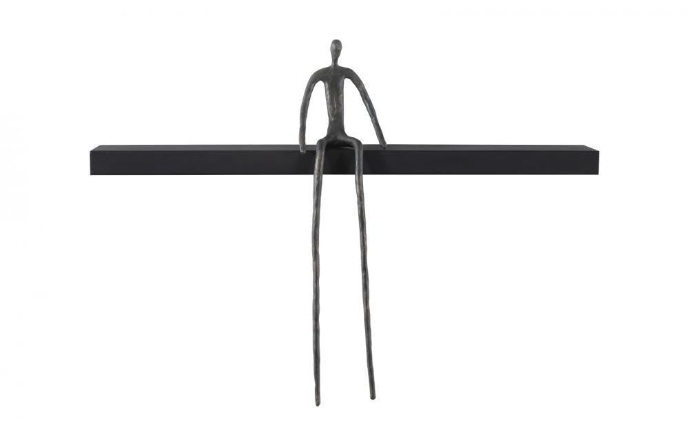 Phillips Collection Moveable Man on Shelf Sitting A Wall Sculpture Black, Black Forged