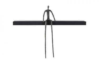 Phillips Collection Moveable Man on Shelf Sitting A Wall Sculpture Black, Black Forged