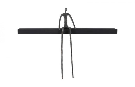 Phillips Collection Moveable Man on Shelf Sitting A Wall Sculpture Black, Black Forged