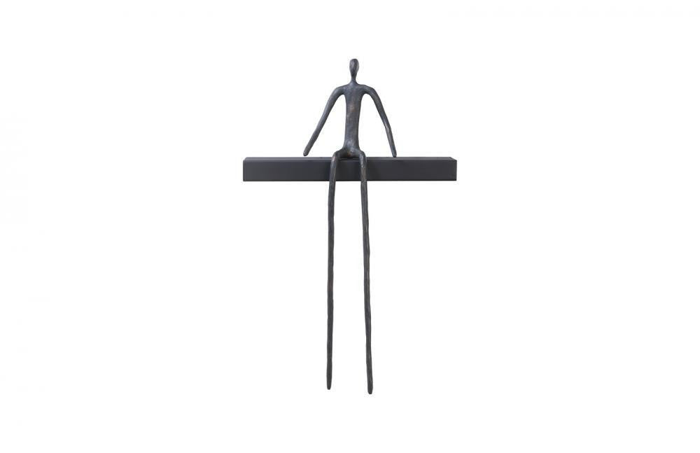 Phillips Collection Moveable Man on Shelf Wall Sculpture, Sitting A, Short Shelf, Black, Black Forged, 16"W (TH103472 YV0J07TAYT)