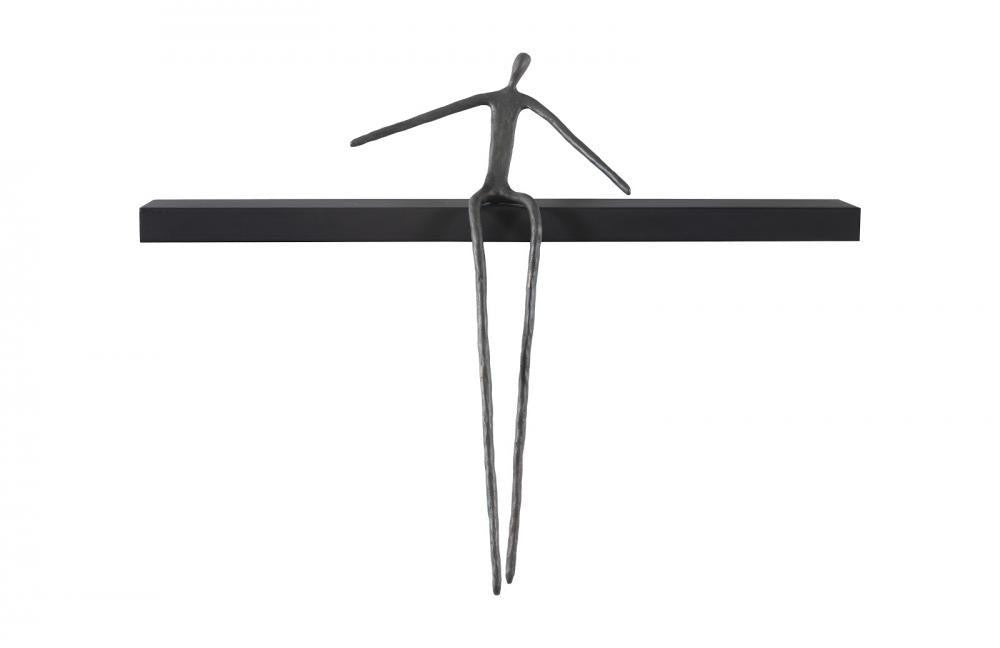 Phillips Collection Moveable Man on Shelf Sitting A Wall Sculpture Black, Black Forged