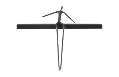 Phillips Collection Moveable Man on Shelf Sitting A Wall Sculpture Black, Black Forged