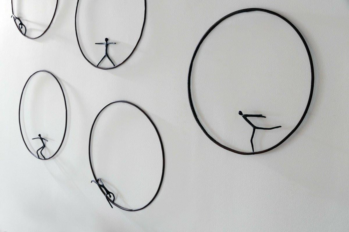 Phillips Collection Olympic Figure in Iron Ring Wall Sculpture Black Rust