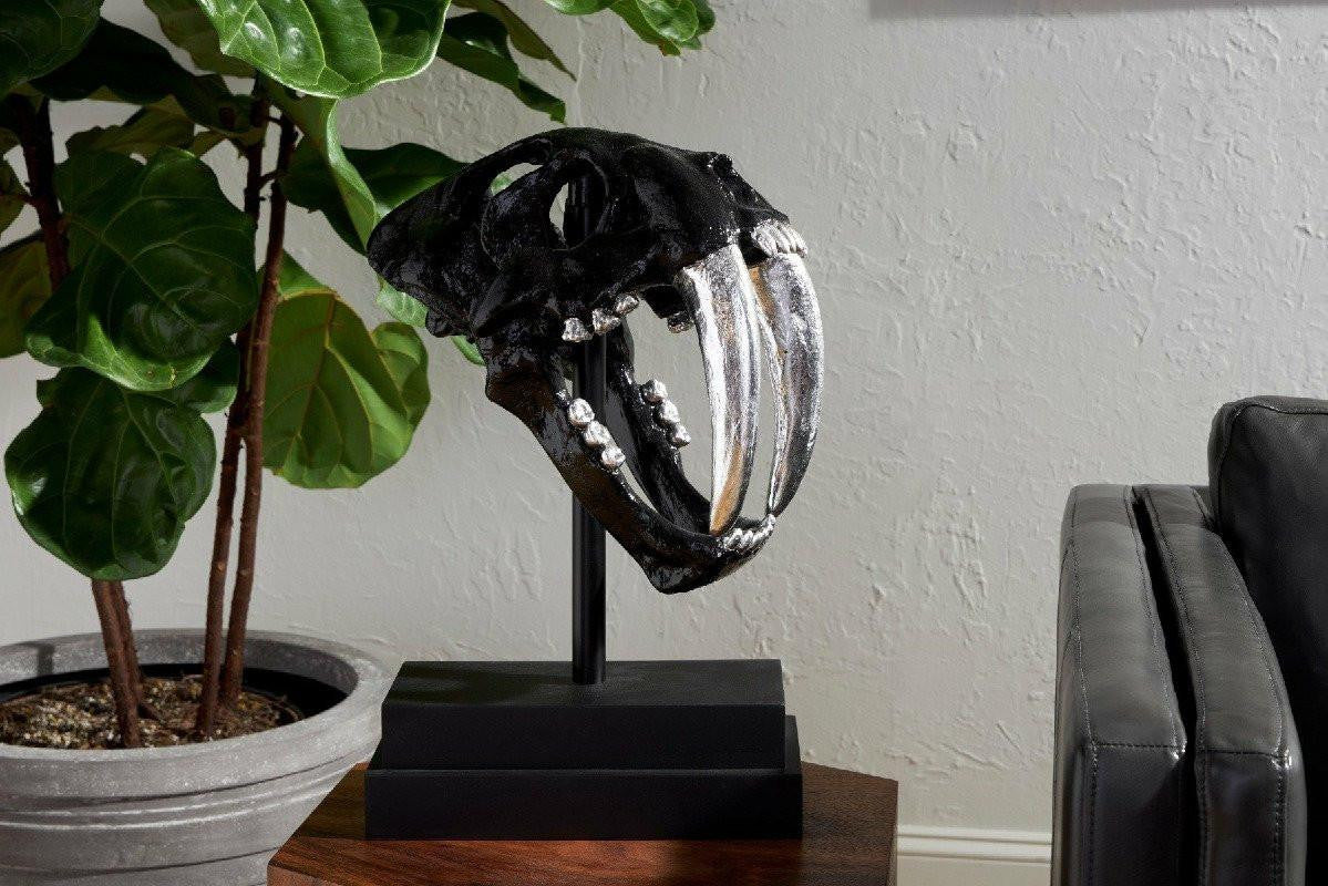Phillips Collection Saber Tooth Tiger Skull Sculpture Off-White, Gold Leaf