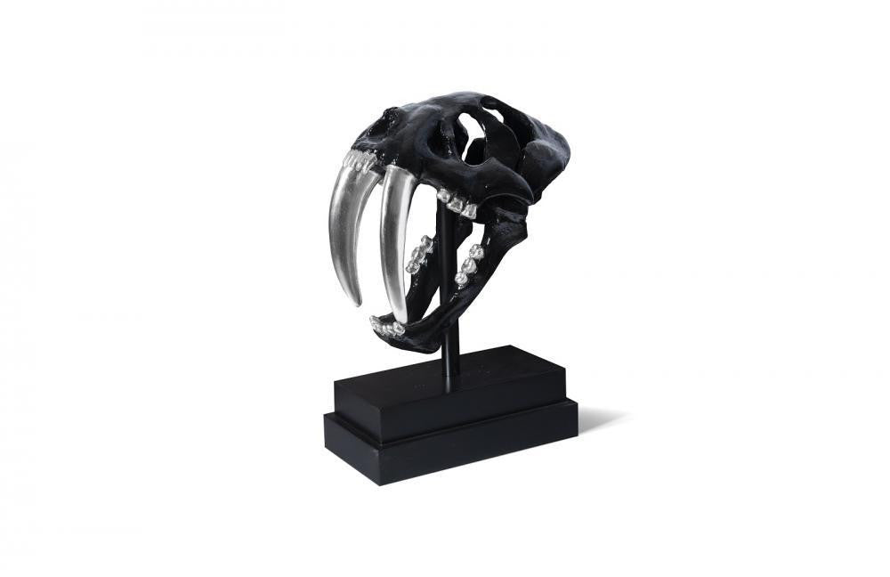 Phillips Collection Saber Tooth Tiger Skull Sculpture Black, Silver Leaf