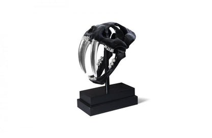 Phillips Collection Saber Tooth Tiger Skull Sculpture Black, Silver Leaf
