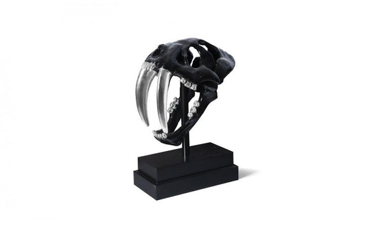 Phillips Collection Saber Tooth Tiger Skull Sculpture Black, Silver Leaf