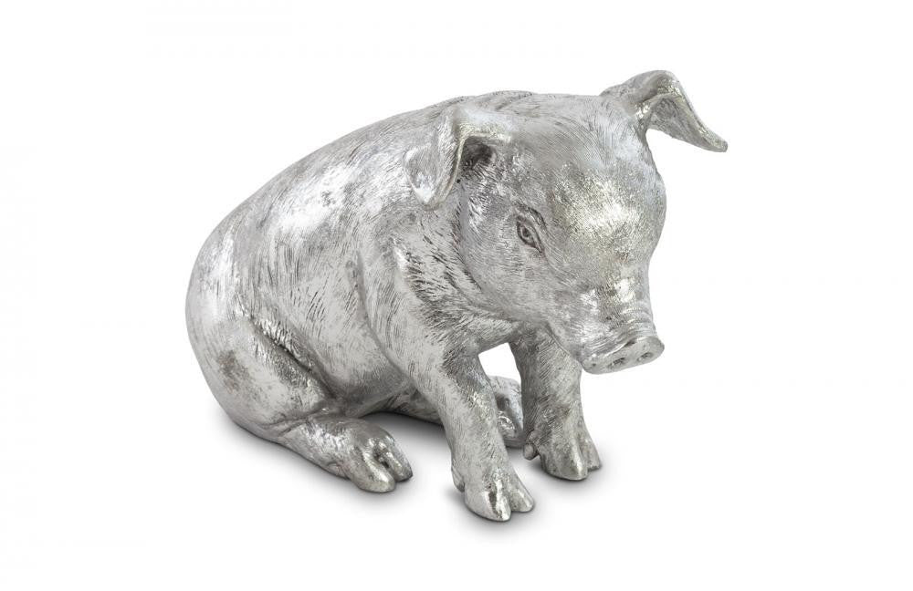 Phillips Collection Sitting Piglet Sculpture Silver Leaf