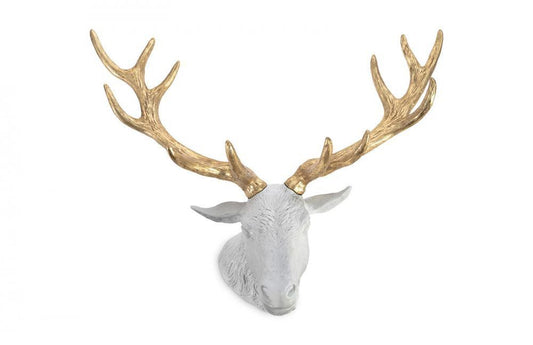Phillips Collection Stag Deer Head Sculpture White, Gold Leaf