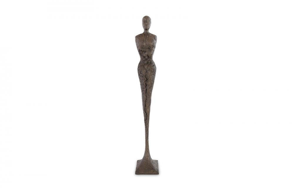 Phillips Collection Tall Chiseled Female Sculpture Bronze