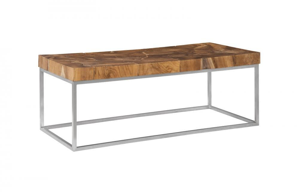 Phillips Collection Teak Puzzle Rectangle Coffee Table Teak, Stainless Steel