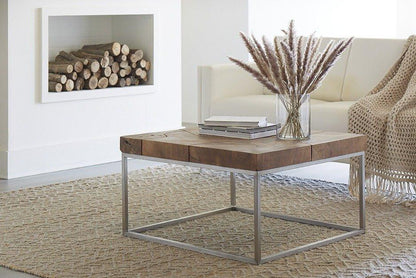 Phillips Collection Teak Puzzle Coffee Table, Square, Teak Top, Stainless Steel Frame, 32"W (ID75956 YV0J07W6RM)
