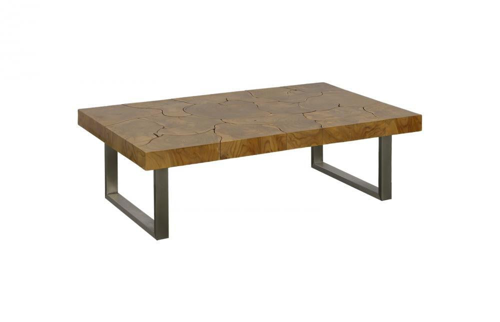 Phillips Collection Teak Slice Rectangle Coffee Table Teak, Stainless Steel