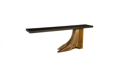 Phillips Collection Teak Wood Console Blackened Iron, Teak