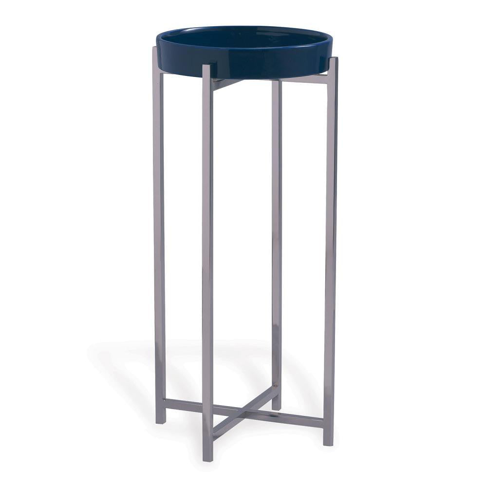 Port 68 Jody Accent Table Navy Blue, Polished Nickel