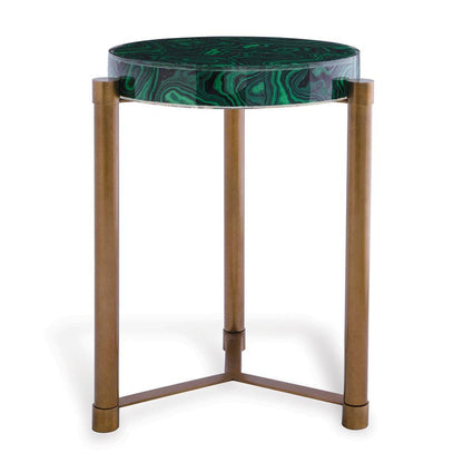 Port 68 Malachite Accent Table Green, Aged Brass