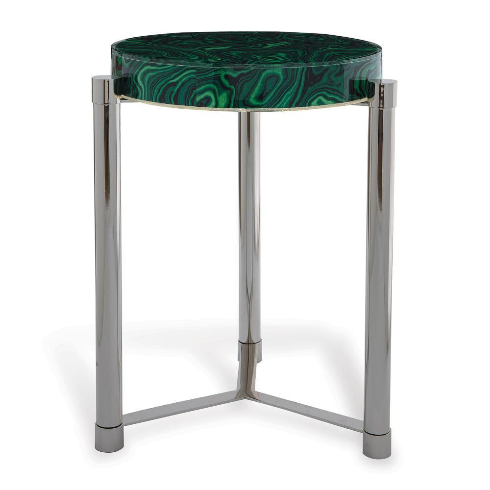 Port 68 Malachite Accent Table Green, Polished Nickel