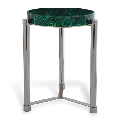 Port 68 Malachite Accent Table Green, Polished Nickel