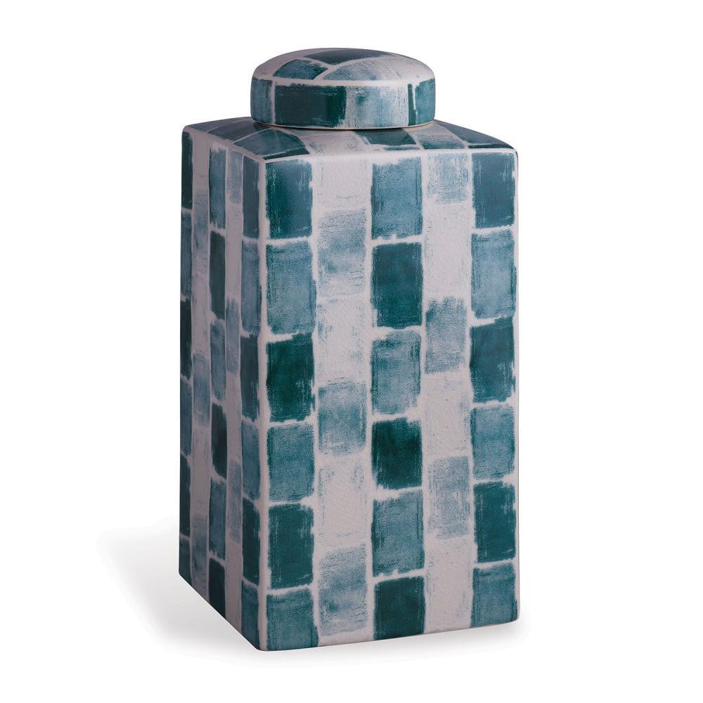 Port 68 Scalamandre Celadon Tile Tea Caddy Emerald Green, White