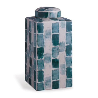 Port 68 Scalamandre Celadon Tile Tea Caddy Emerald Green, White