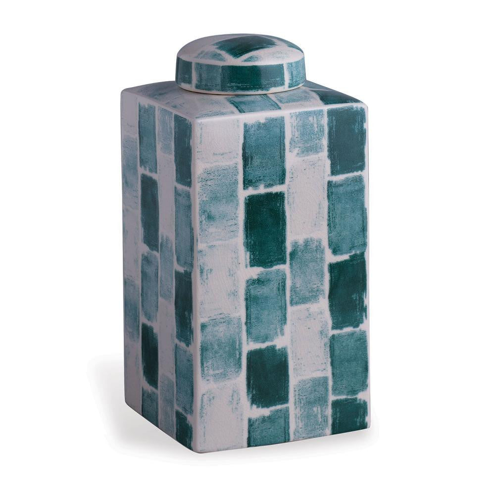 Port 68 Scalamandre Celadon Tile Tea Caddy Emerald Green, White