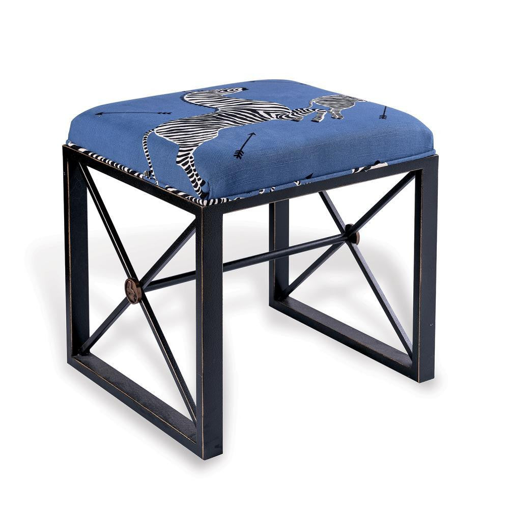 Port 68 Scalamandre Medallion Zebra Bench Denim, Black