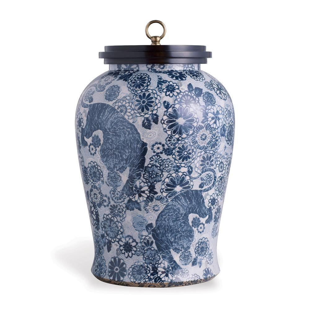 Port 68 Scalamandre Siberian Tiger Jar Blue, White, Black