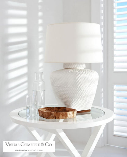 Ralph Lauren Isla Small Table Lamp - White Leather Ceramic