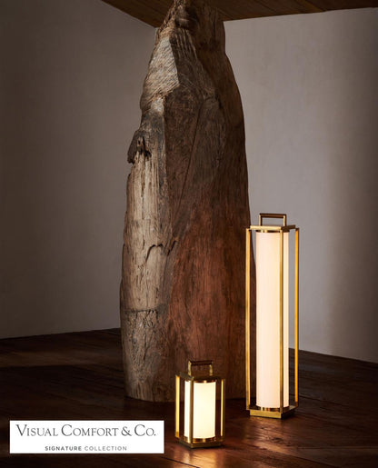 Ralph Lauren Northport Floor Lantern - Natural Brass and Teak