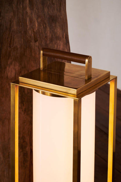 Ralph Lauren Northport LED Floor Lantern Polished Nickel and Teak