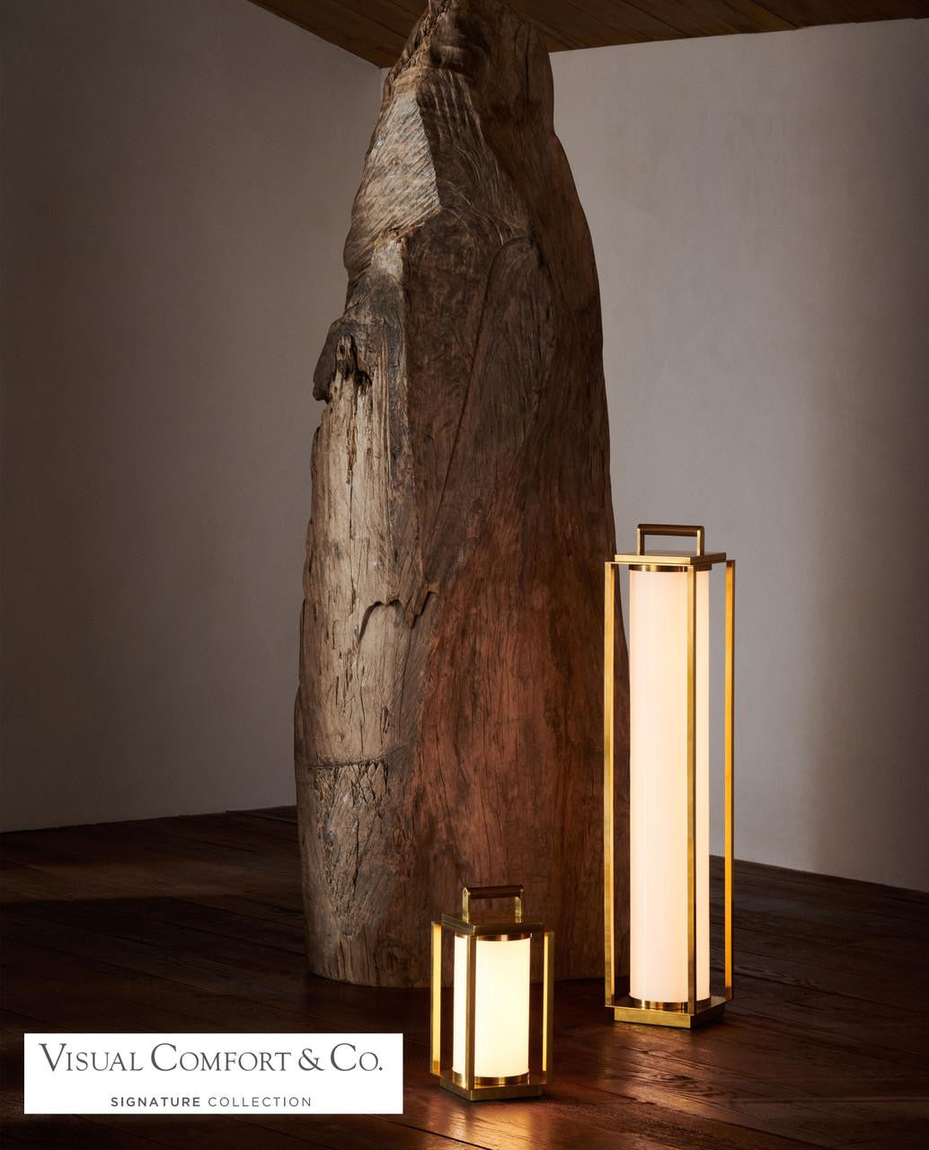 Ralph Lauren Northport Small Table Lantern - Natural Brass and Teak