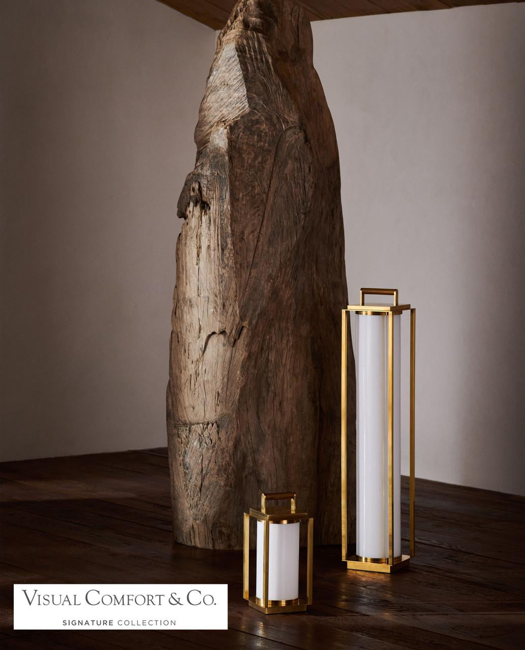 Ralph Lauren Northport Small Table Lantern - Natural Brass and Teak