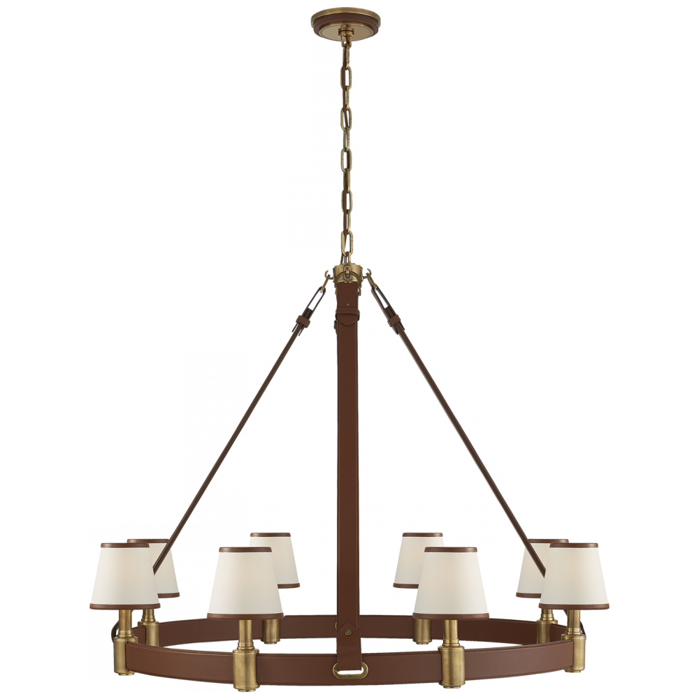 Ralph Lauren Riley Large Ring Chandelier Natural Brass and Saddle Leather