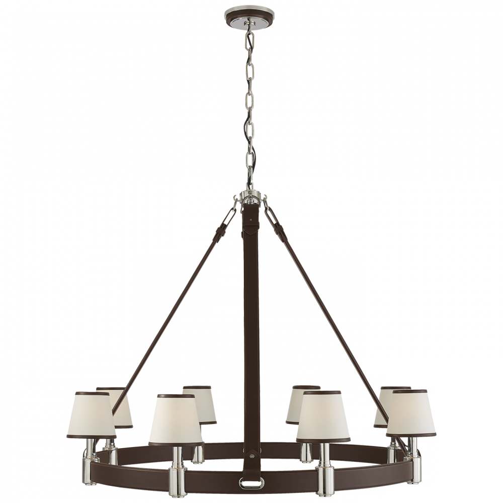 Ralph Lauren Riley Large Ring Chandelier Polished Nickel and Chocolate Leather