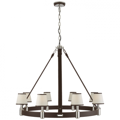 Ralph Lauren Riley Large Ring Chandelier Polished Nickel and Chocolate Leather