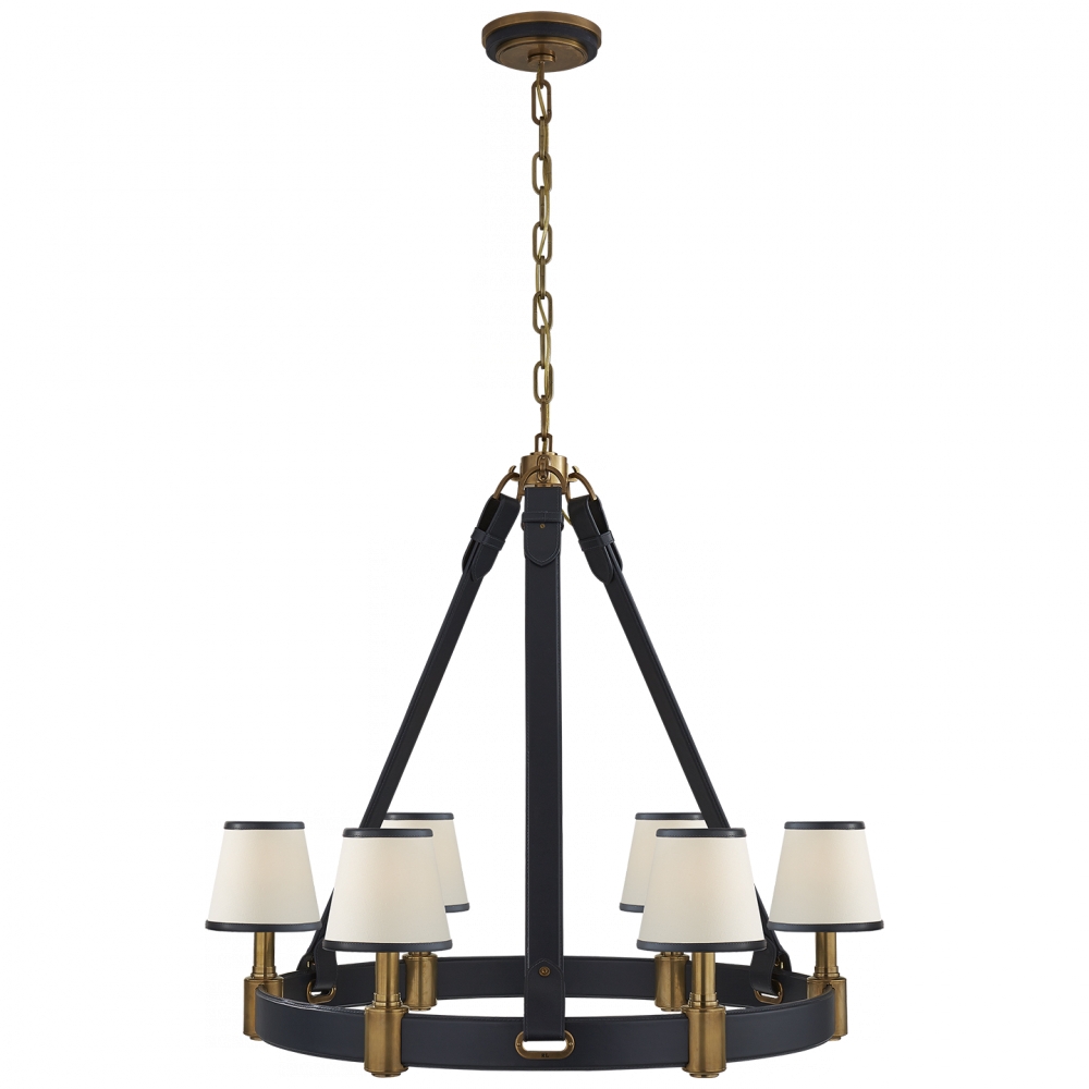 Ralph Lauren Riley Medium Ring Chandelier Natural Brass and Navy Leather