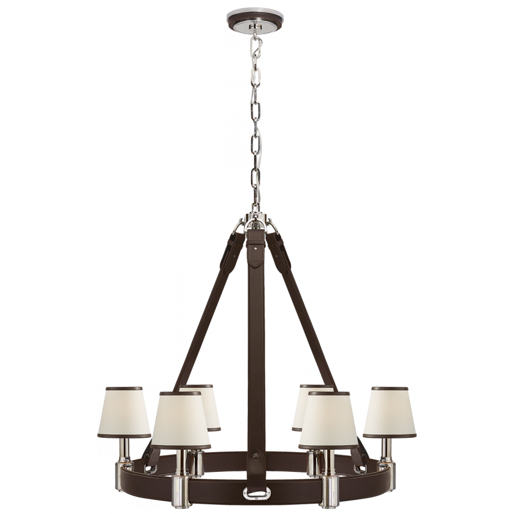 Ralph Lauren Riley Medium Ring Chandelier Polished Nickel and Chocolate Leather